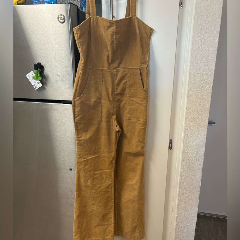 Cotton candy LA brown, brown overalls, zip up side size medium